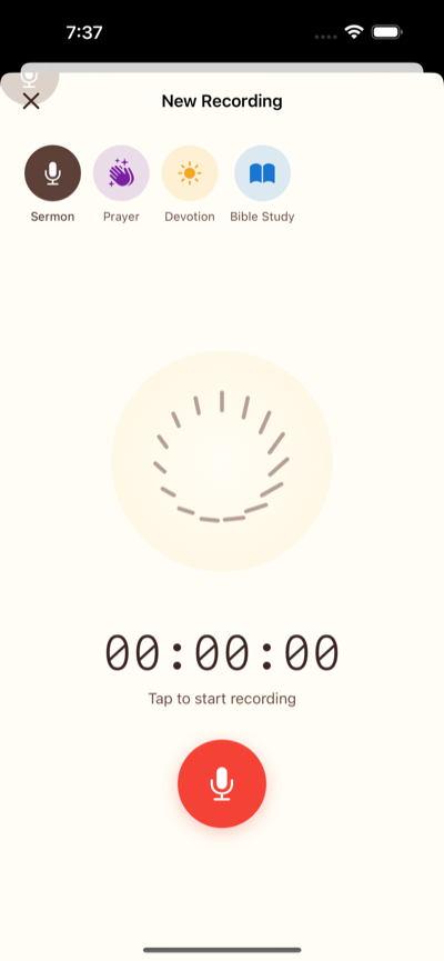 Recording a sermon with live transcription