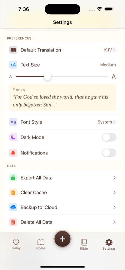 Settings and customization options